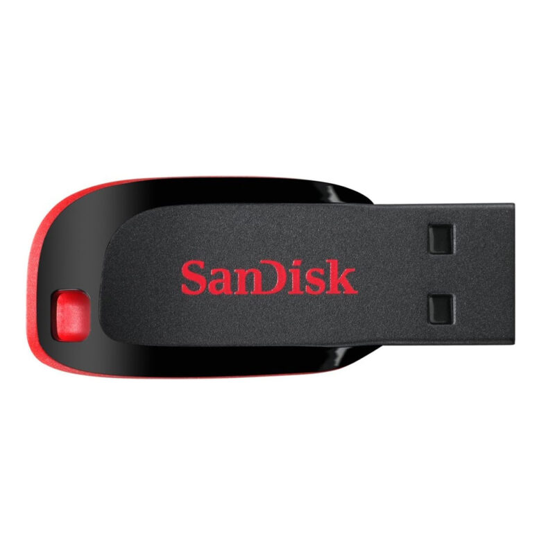 SanDisk Cruzer Blade 128GB USB flash drive with compact black and red design