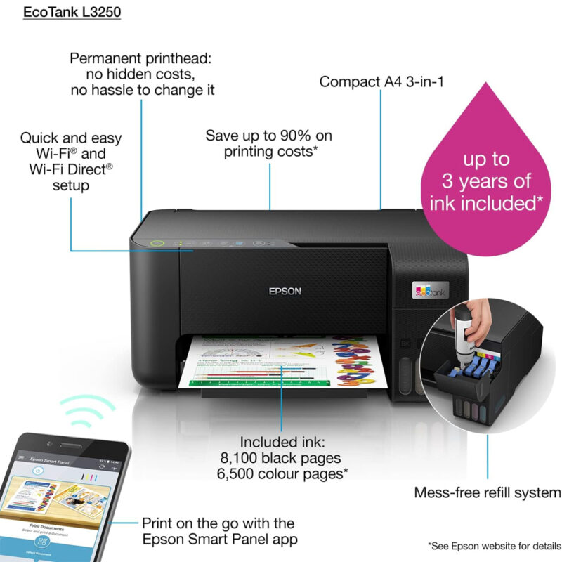 Epson EcoTank L3250 Home ink tank printer A4, colour, 3-in-1 printer with WiFi - Image 5