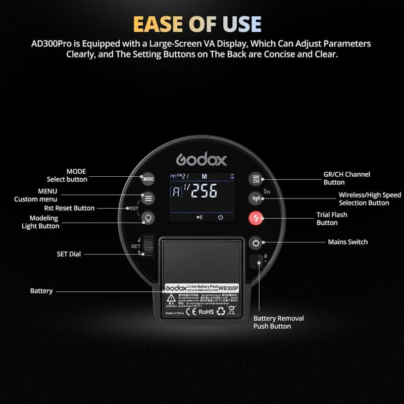 Godox AD300PRO 300W Lithium Battery Outdoor Flash Strobe - Image 4