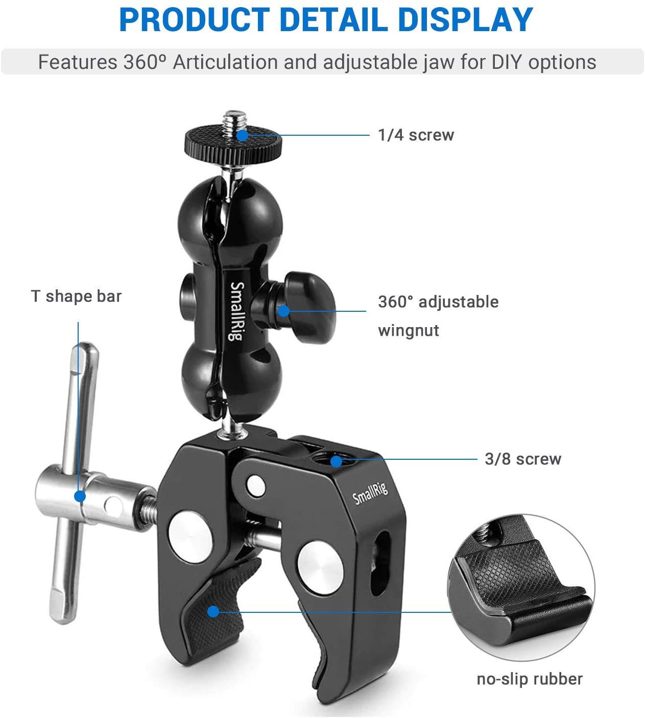 SmallRig Multi-function Double BallHead with Clamp & 1/4? Screw 1138 - Image 2