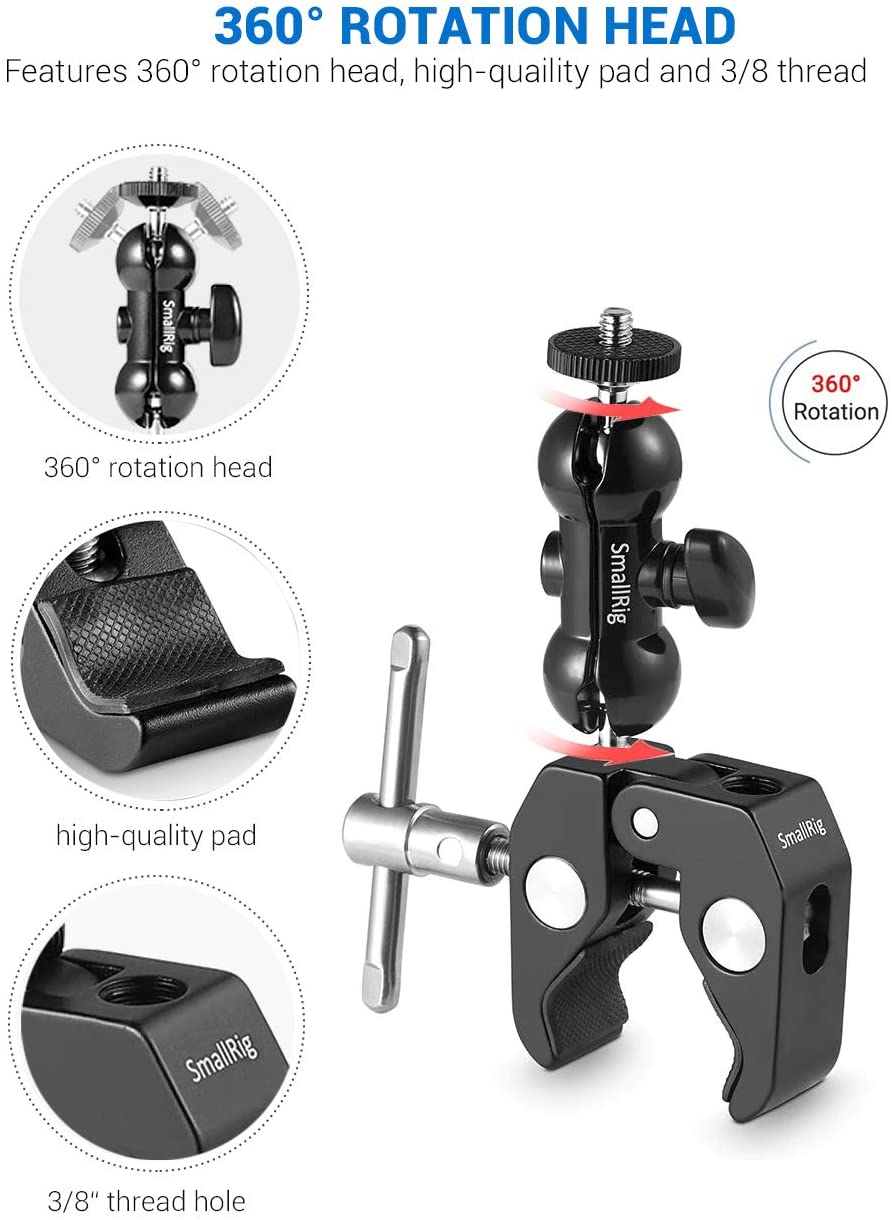 SmallRig Multi-function Double BallHead with Clamp & 1/4? Screw 1138 - Image 3