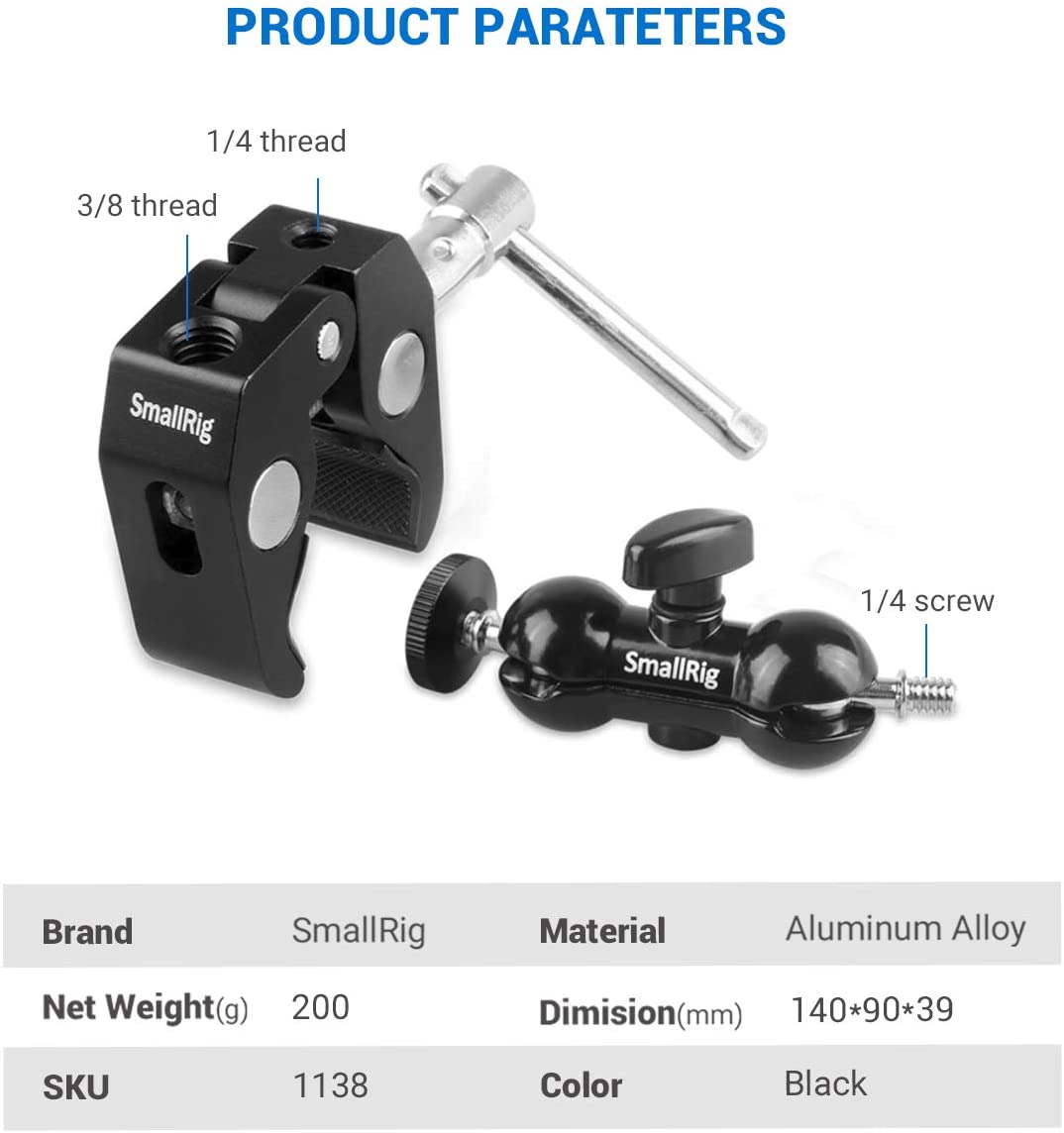 SmallRig Multi-function Double BallHead with Clamp & 1/4? Screw 1138 - Image 4