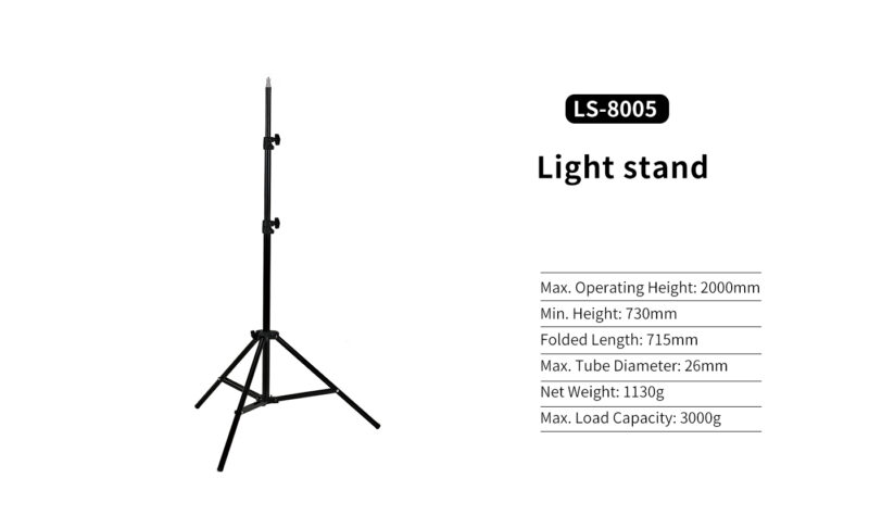 VISICO LS-8005 Light Stand with adjustable height of 700~200cm, Black - Image 5