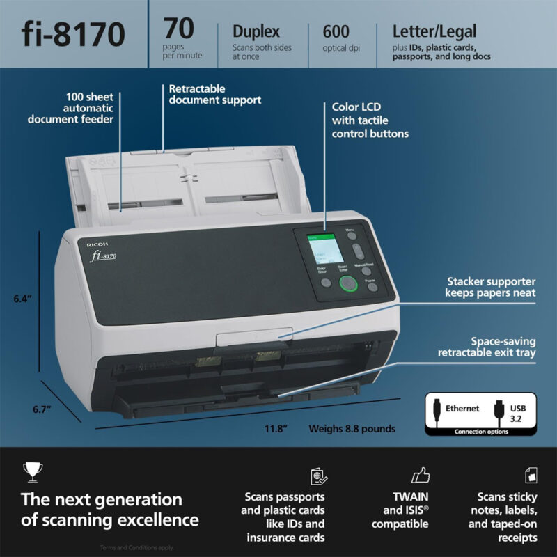 RICOH fi-8170 Premium Professional High Speed Document Scanner - Image 4