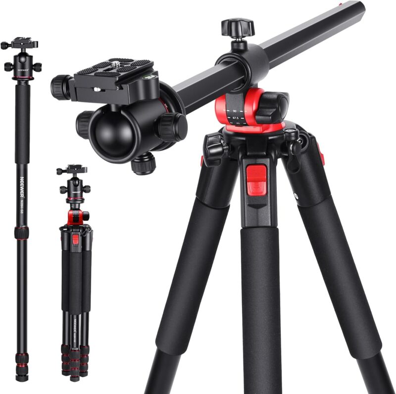 NEEWER 79'' Camera Tripod Monopod with Center Column and Ball Head Aluminum, Arca Type QR Plate, Bag, Horizontal Tripod Overhead Camera Mount for DSLR Camera, Video Camcorder, Max Load: 33lbs
