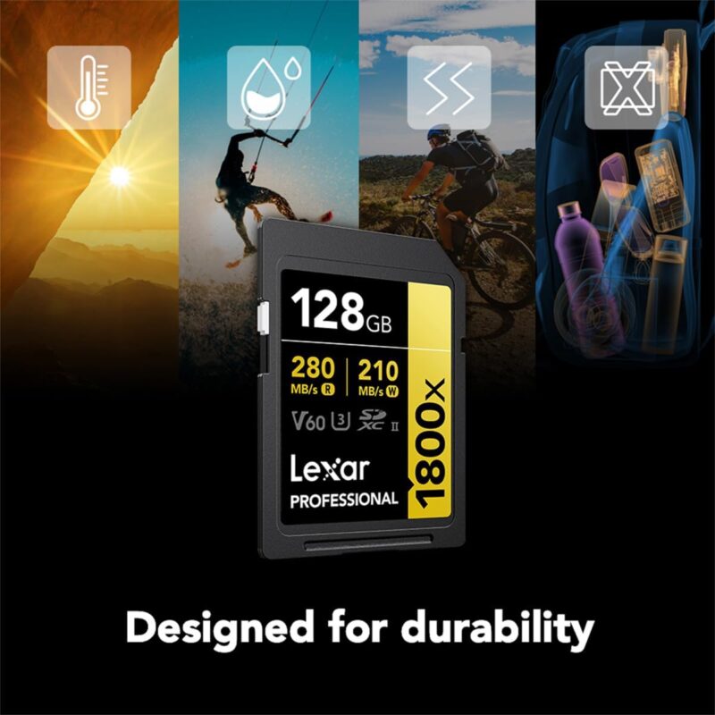 Lexar 128GB Professional 1800x UHS-II SDXC Memory Card-Gold Series, 280mb/s - Image 2