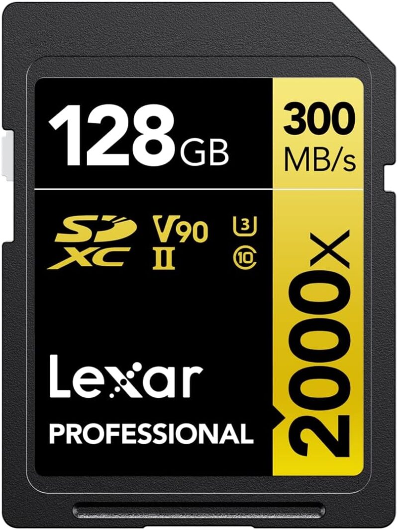 Lexar Professional 2000x 128GB SDXC UHS-II Card, Up To 300MB/s Read, for DSLR, Cinema-Quality Video Cameras