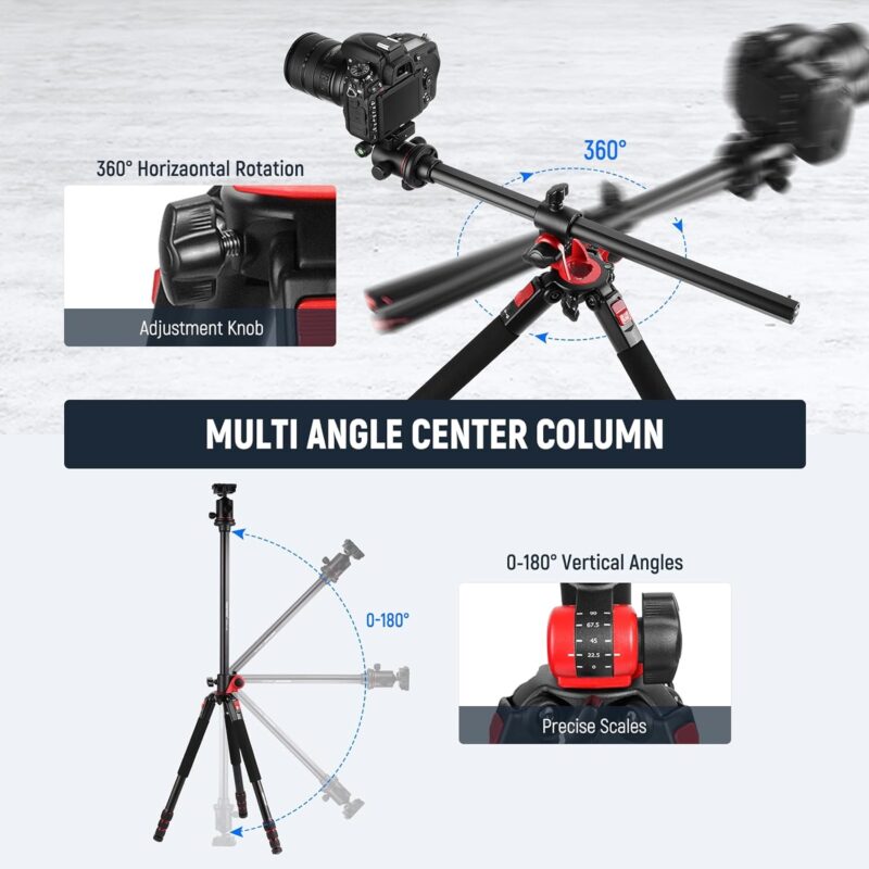 NEEWER 79'' Camera Tripod Monopod with Center Column and Ball Head Aluminum, Arca Type QR Plate, Bag, Horizontal Tripod Overhead Camera Mount for DSLR Camera, Video Camcorder, Max Load: 33lbs - Image 4