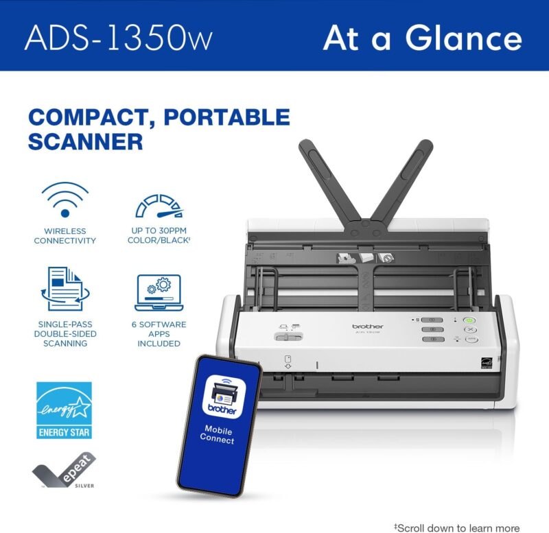 Brother ADS-1350W Wireless Compact Desktop Scanner - Image 2