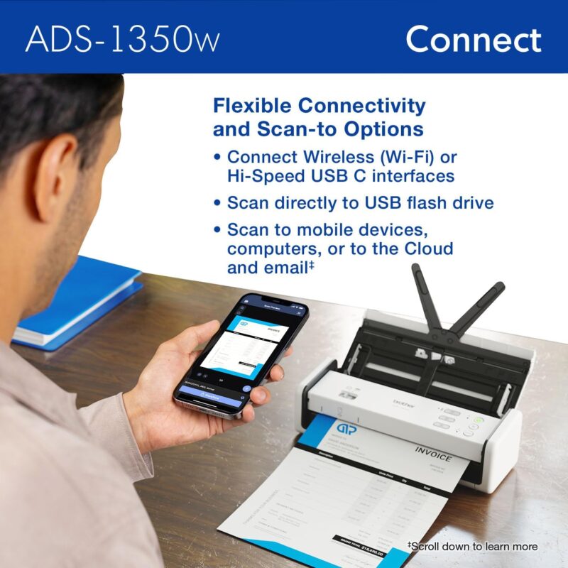 Brother ADS-1350W Wireless Compact Desktop Scanner - Image 6