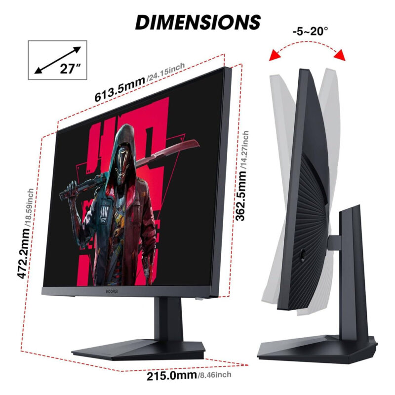 KOORUI 27 inch Gaming Monitor, Full HD 1080p 165hz 144hz 1ms IPS Gaming Monitor - Image 5