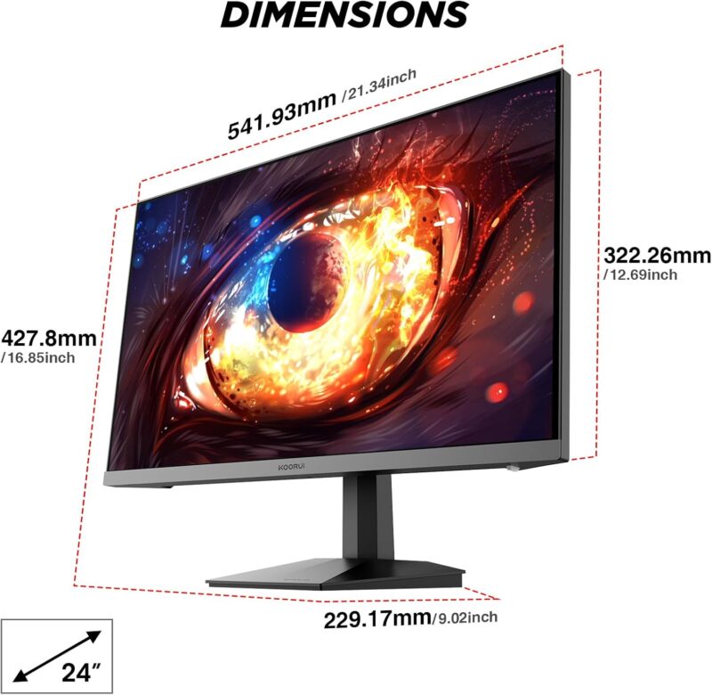 KOORUI 24 Inch Gaming Monitor, 165Hz, FHD, IPS, Compatible,Tilt Adjustable - Image 8