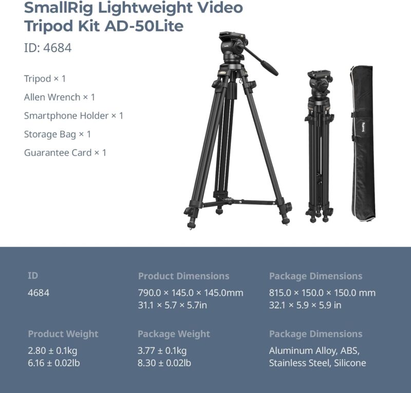 SmallRig AD-50Lite Lightweight Aluminum Alloy Video Tripod-4684 - Image 7