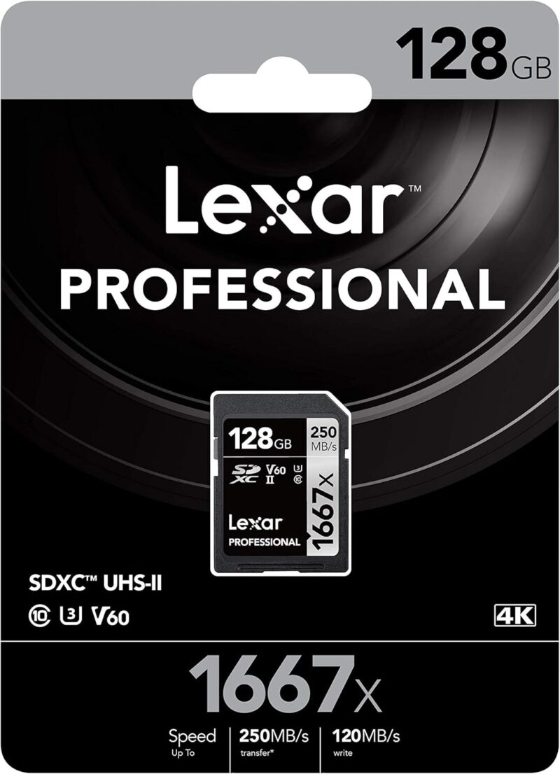 Lexar 128GB Professional 1667x SDXC UHS-II/V60/U3 card 250MB/s