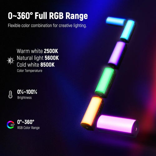Neewer TL96 RGB Magnetic Handheld Light Stick (4.3", 2-Light Kit) - Image 4