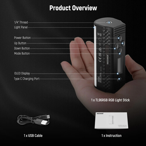 Neewer TL96 RGB Magnetic Handheld Light Stick (4.3", 2-Light Kit) - Image 11