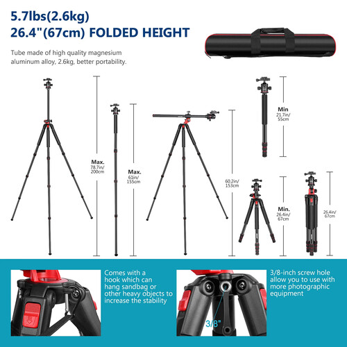 Neewer 79" Multifunctional Aluminum Tripod - Image 4