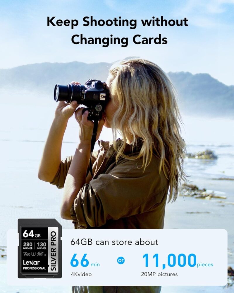 Lexar SILVER PRO SD Card 64GB, UHS-II SD Memory Card Up to 280MB/s Read, 130MB/s Write - Image 3