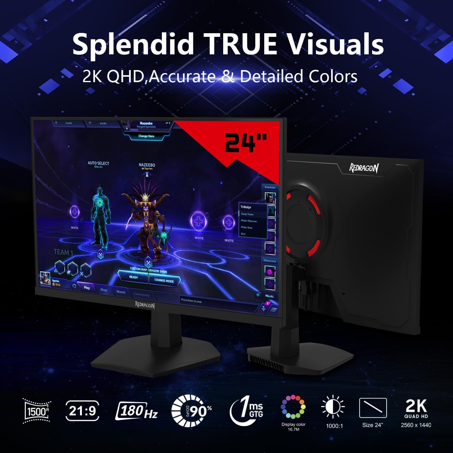 REDRAGON MIRROR GM24X5IPS 24'' FHD OPAL-L III GAMING LED MONITOR 200HZ - Image 2