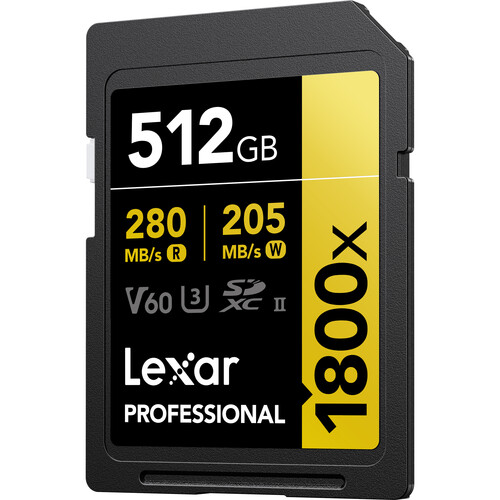 Lexar 512GB Professional 1800x UHS-II SDXC Memory Card-V60, GOLD Series - Image 2