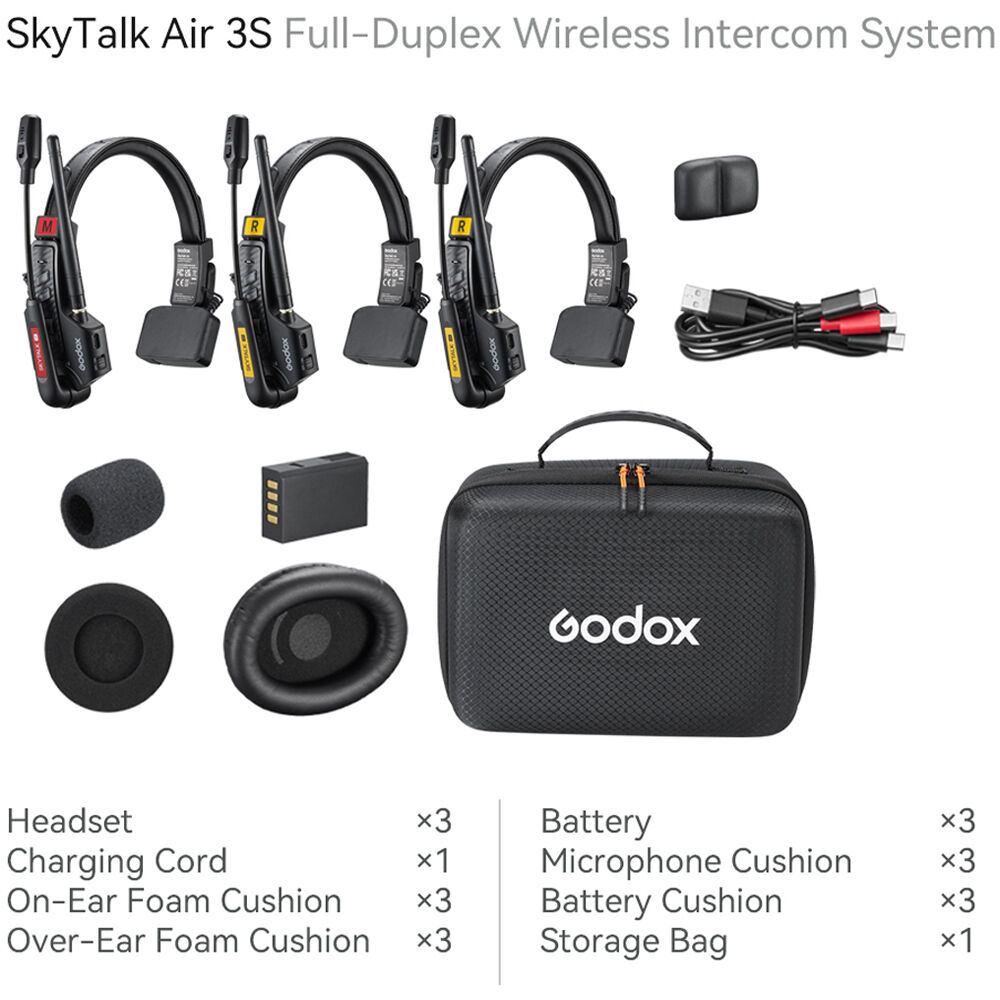Godox SkyTalk Air 3S 3-Person Full-Duplex Wireless Intercom Headset System (2.4 GHz) - Image 5