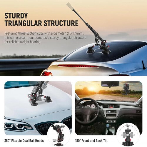 Neewer 3-in-1 Suction Cup Car Mount for Cameras - Image 5